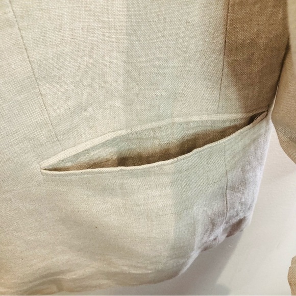 ZARA Basic Sz 14 Linen Pinstripe Lined Pockets Collarless Slit Blazer Jacket - Picture 3 of 11